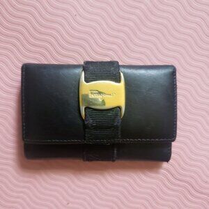 Salvatore Ferragamo Black Leather Key Holder